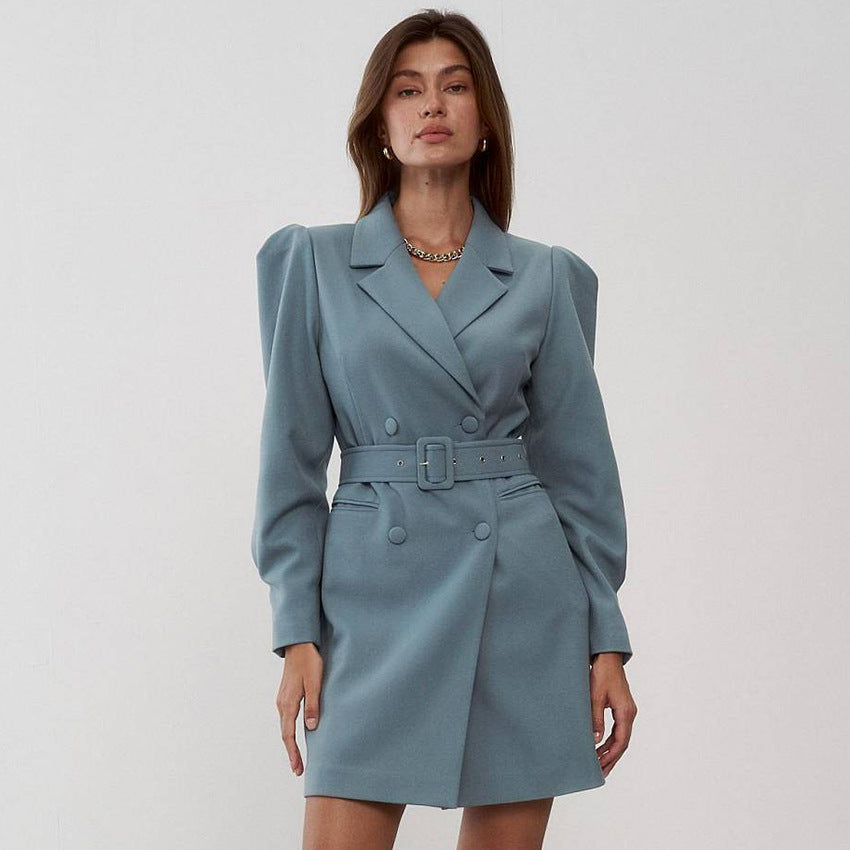 Belted Puff-Sleeve Blazer Dress – Tailored Power Chic