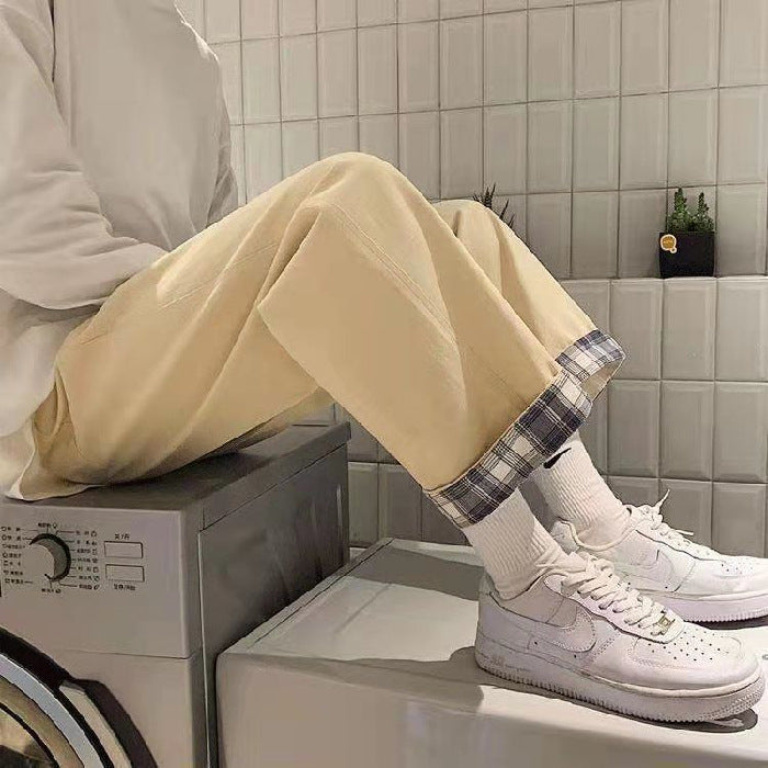 Plaid Cuffed Loose Straight-Leg Pants – Japanese Streetwear Chinos