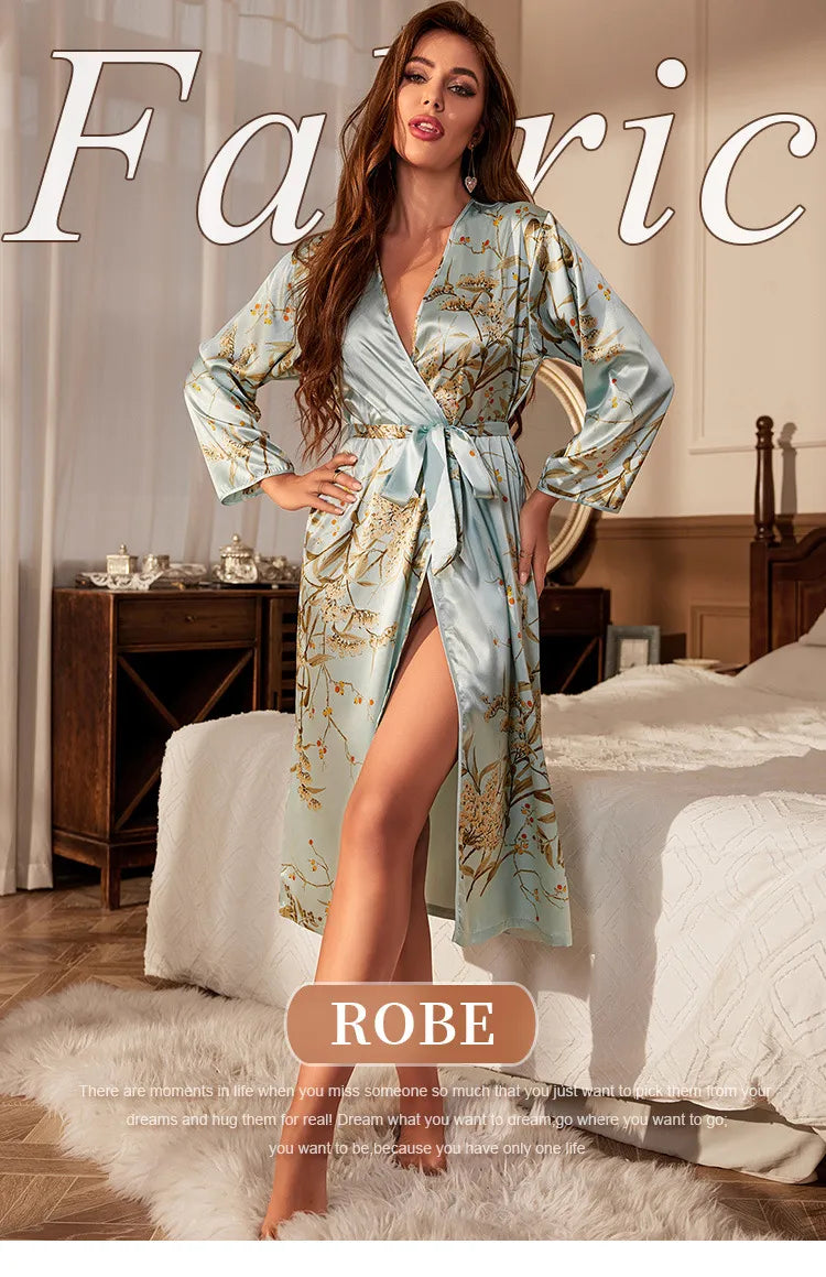 Simple Ice Silk Cardigan Pajamas