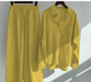 Linen-Blend Long Sleeve Shirt & Wide-Leg Pants Set – Breezy Loungewear
