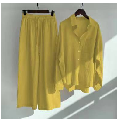 Linen-Blend Long Sleeve Shirt & Wide-Leg Pants Set – Breezy Loungewear