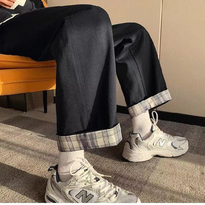 Plaid Cuffed Loose Straight-Leg Pants – Japanese Streetwear Chinos