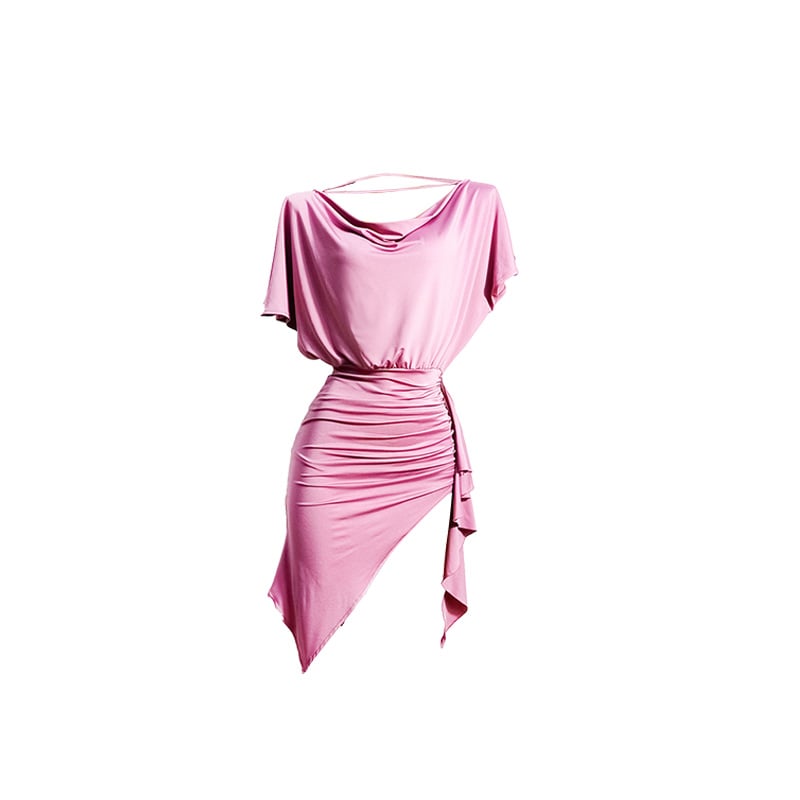 Asymmetrical Ruched Latin Dance Mini Dress – Backless Performance Wear