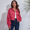 Vintage Cropped Corduroy Jacket – Balloon Sleeve Button-Down Outerwear