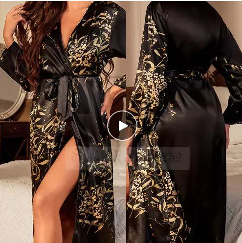 Simple Ice Silk Cardigan Pajamas