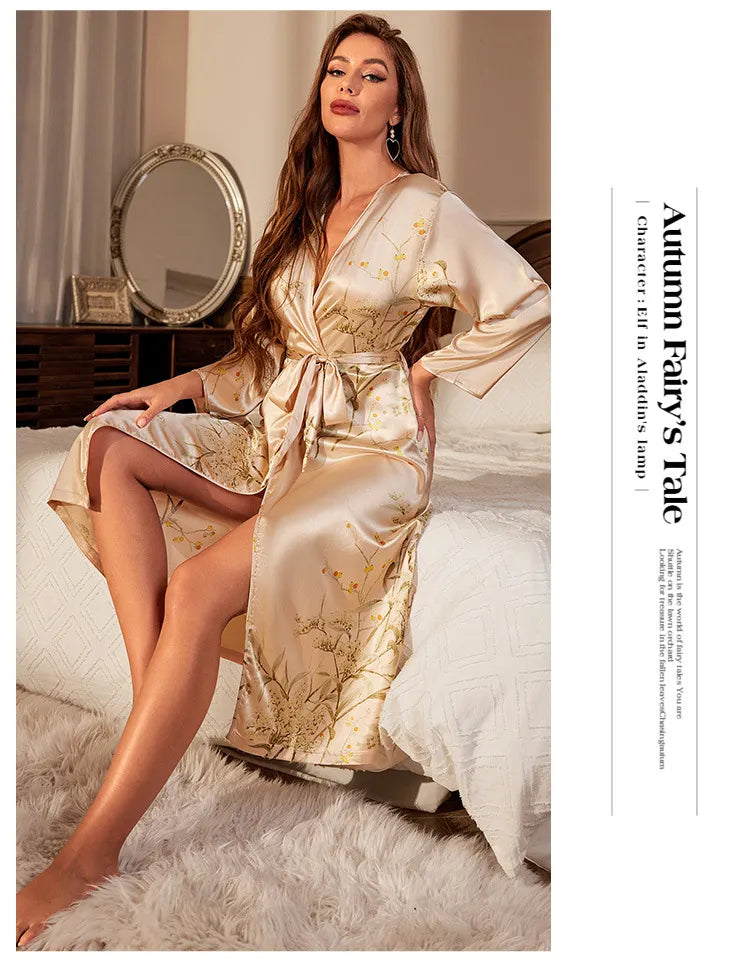 Simple Ice Silk Cardigan Pajamas