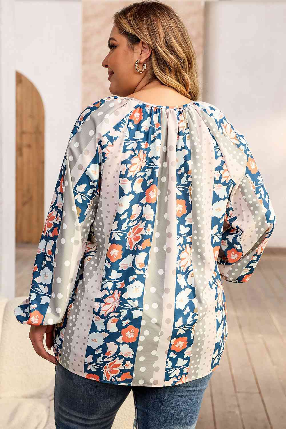 Bohemian Floral & Polka Dot Balloon-Sleeve Blouse – Effortless Everyday Chic