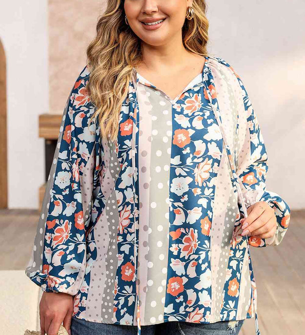 Bohemian Floral & Polka Dot Balloon-Sleeve Blouse – Effortless Everyday Chic