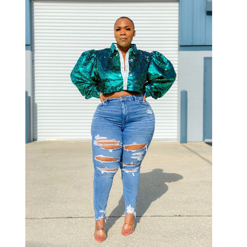 High-Waisted Shredded Distressed Skinny Jeans – Curve-Sculpting Denim