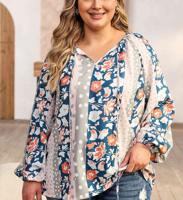 Bohemian Floral & Polka Dot Balloon-Sleeve Blouse – Effortless Everyday Chic