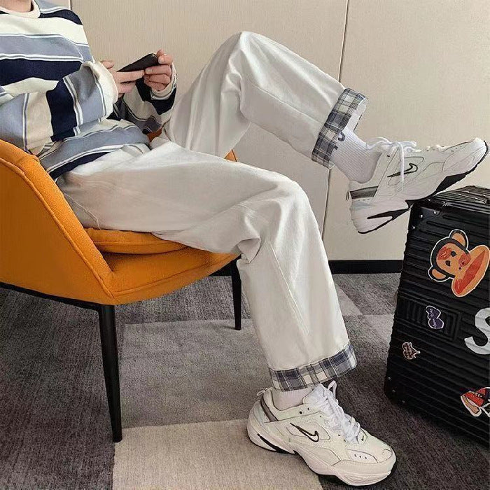 Plaid Cuffed Loose Straight-Leg Pants – Japanese Streetwear Chinos