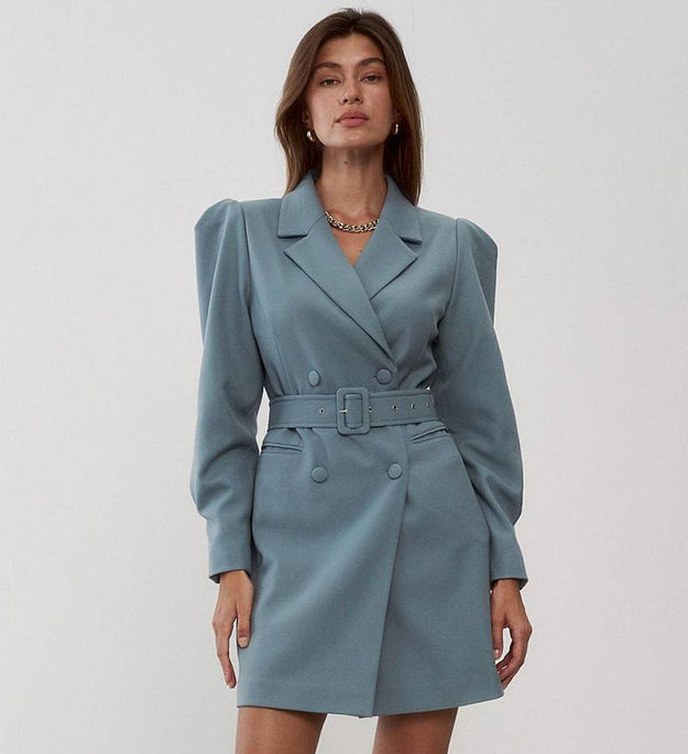 Belted Puff-Sleeve Blazer Dress – Tailored Power Chic